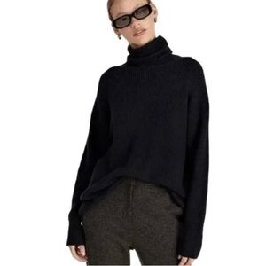 J. Crew Oversized Black Ribbed Turtleneck Sweater Cashmere/Cotton